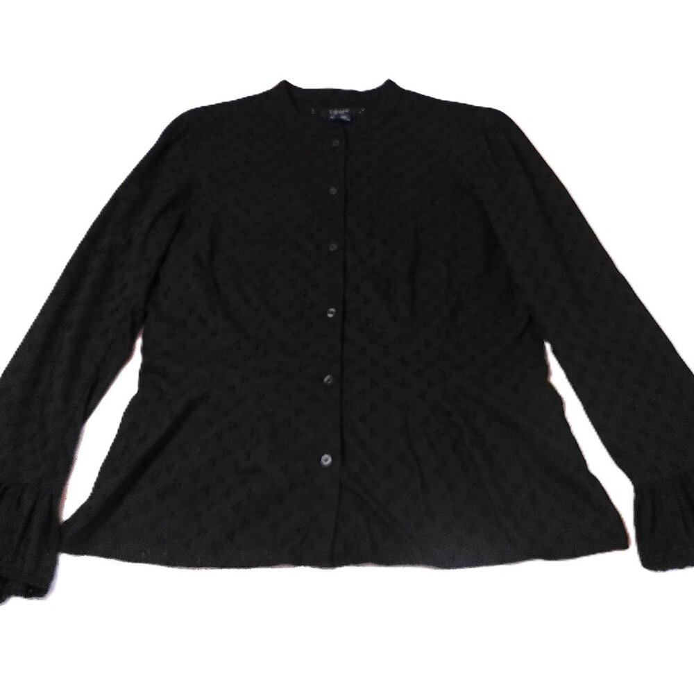 Woman's Shirt size 12 black cotton Ralph Lauren Chaps Long Sleeve Blouse eyelet - Picture 1 of 7